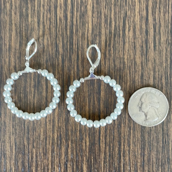 HAND CRAFTED EARRINGS White Glass Pearl Hoops Sterling Silver Ear Wires - Picture 4 of 12